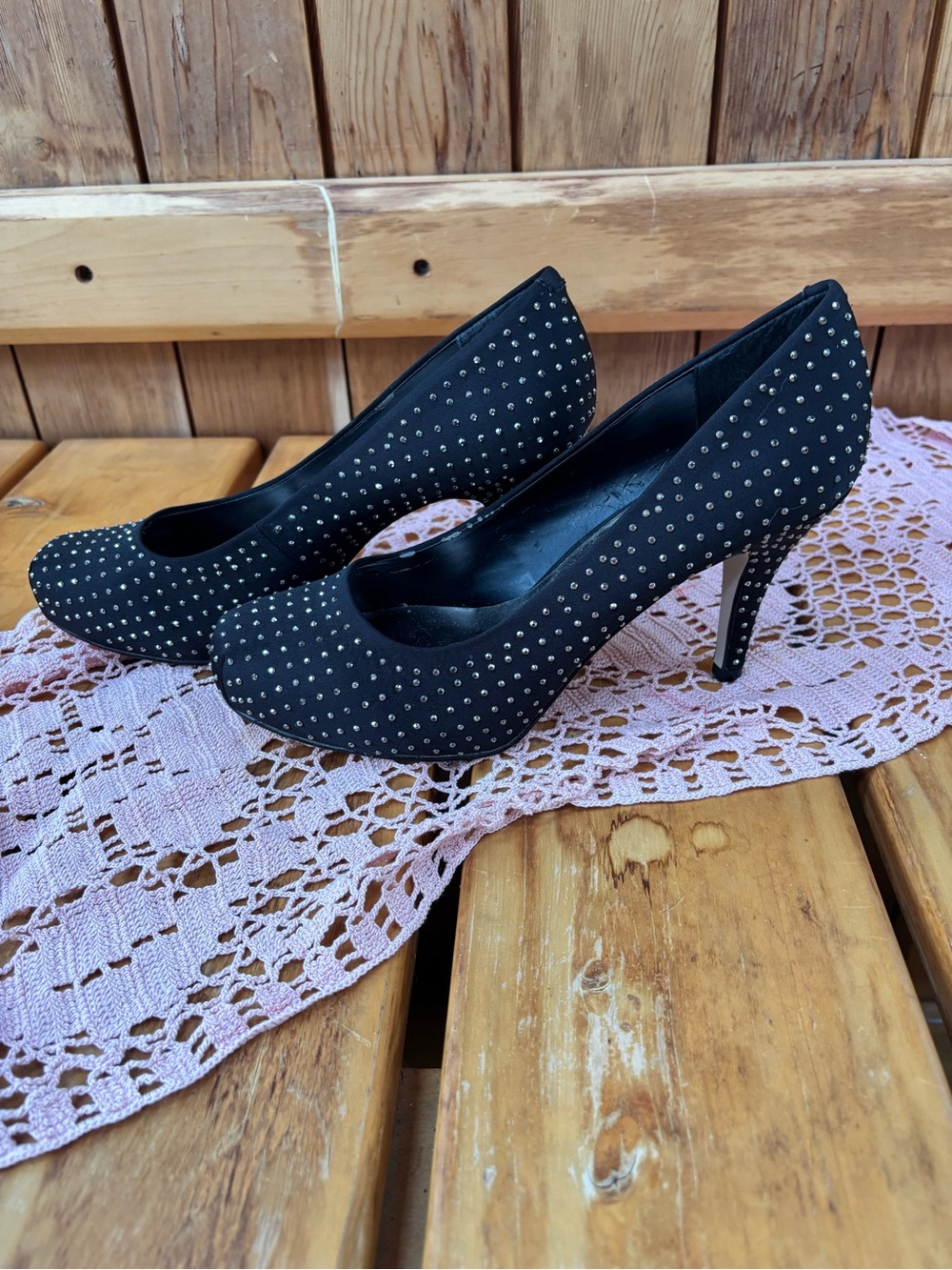 Madden Girl Gentle Black Micro-Stud Rhinestone Pumps Heels - Size 9